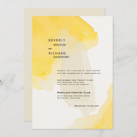 Zeitgenössische Hochzeit von Gelb und Creme - Anst Einladung (Vorne/Hinten)