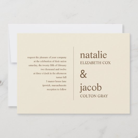 Zeitgenössische Hochzeitseinladung - Khaki Einladung (Vorderseite)
