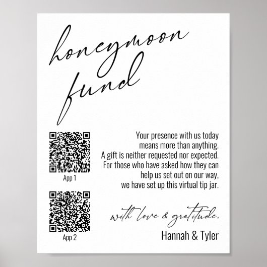Zeitgenössische Honeymoon Fund QR Codes Einfaches  Poster (Vorne)