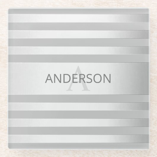 Zeitgenössische Imitate Silver Ombre Streifen & Gr Glasuntersetzer (Vorderseite)