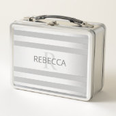 Zeitgenössische Imitate Silver Ombre Streifen & Gr Metall Brotdose (Vorderseite)