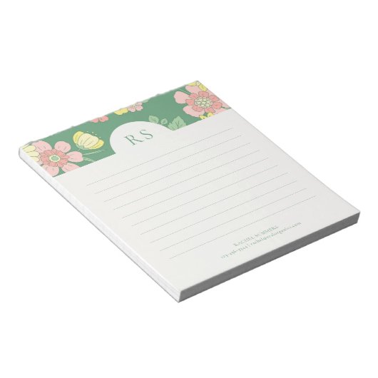 Zeitgenössische Initials Boho Floral Lined Notizblock (angewinkelt)
