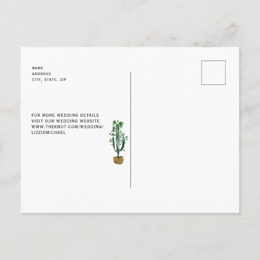 Zeitgenössische Kaktus Monogramm Schwarz Rettete u Ankündigungspostkarte (Rückseite)