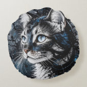 Zeitgenössische Katze Rundes Kissen (Rückseite)