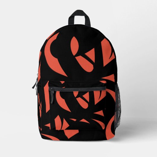 Zeitgenössische Kunst - Orange / Schwarze Zeichenk Bedruckter Rucksack (Vorderseite)