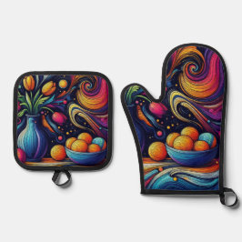 Zeitgenössische Kunst-Tulips und Spheresnacht Ofenhandschuh & Topflappen-Set