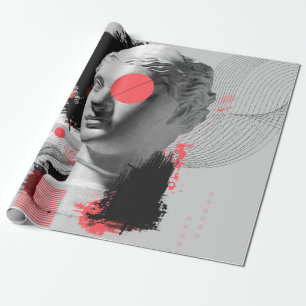 Zeitgenössische Kunstcollage mit antikem Statuenko Geschenkpapier
