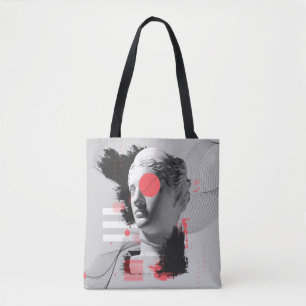 Zeitgenössische Kunstcollage mit antikem Statuenko Tasche