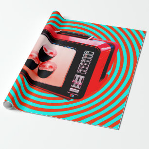 Zeitgenössische Kunstcollage. Tv-Nachrichten Coron Geschenkpapier