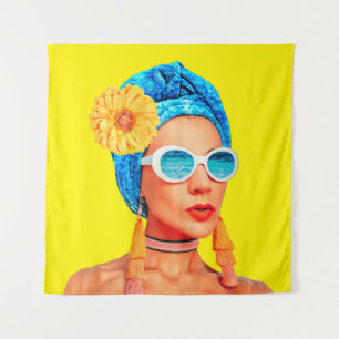Zeitgenössische Kunstsammlung. Urlaubsmode Mädchen Wandteppich
