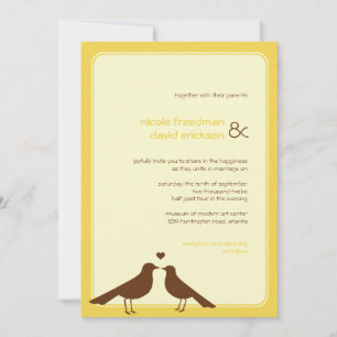 Zeitgenössische Liebesvögel Gelbe Hochzeitseinladu Einladung