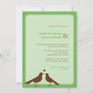 Zeitgenössische Liebesvögel Grüne Hochzeitseinladu Einladung
