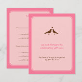 Zeitgenössische Liebesvögel rosa Hochzeitsreaktion Einladung (Vorne/Hinten)