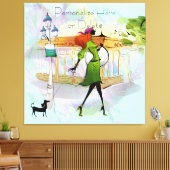 Zeitgenössische Mädchen und Hunde gestresste Canva Leinwanddruck (Insitu (Wohnzimmer))