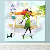 Zeitgenössische Mädchen und Hunde gestresste Canva Leinwanddruck (Insitu (Holzboden))