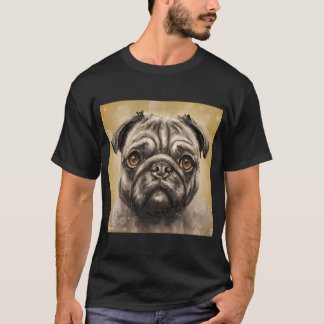 Zeitgenössische Malerei eines Mops mit seinem wund T-Shirt