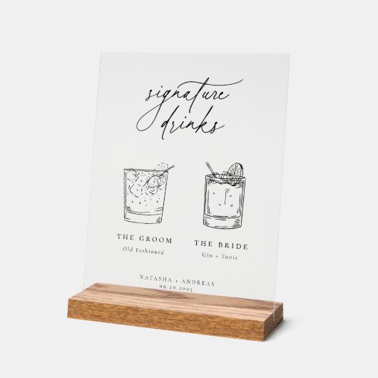 Zeitgenössische Minimalistische Signaturgetränke Acrylschild (Winkel)