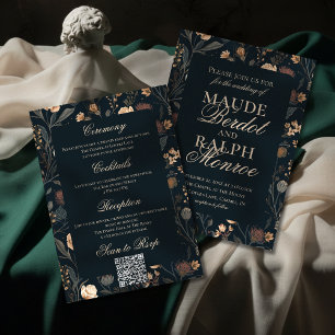 Zeitgenössische moderne schwarze Blumenhochzeit Einladung
