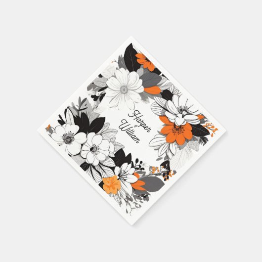 Zeitgenössische monochrome Blume Hochzeit Serviette (Ecke)