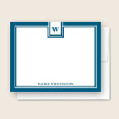 Zeitgenössische Monogramm-Deep-Blue-Border-Korresp Mitteilungskarte