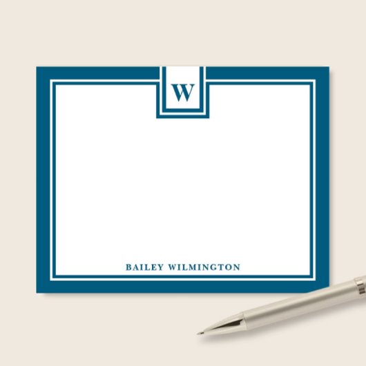 Zeitgenössische Monogramm-Deep-Blue-Border-Korresp Mitteilungskarte