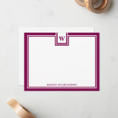 Zeitgenössische Monogramm-Weinrote Grenzpapierware Mitteilungskarte (Vorderseite/Rückseite Beispiel)