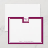 Zeitgenössische Monogramm-Weinrote Grenzpapierware Mitteilungskarte (Vorne/Hinten)