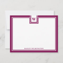Zeitgenössische Monogramm-Weinrote Rand-Korrespond Mitteilungskarte
