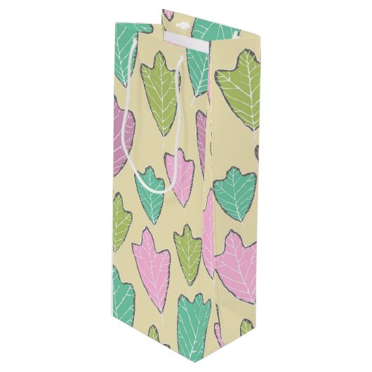 Zeitgenössische Oak Blätter Muster Weinbeutel Geschenktüte Für Weinflaschen (Vorderseite Schrägansicht)