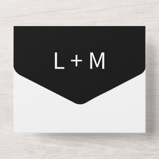 Zeitgenössische Palm Tree Black QR Code Hochzeit All In One Einladung (Rückseite)