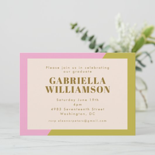 Zeitgenössische Pink Green Chic Graduation Party Einladung (Stehend Vorderseite)