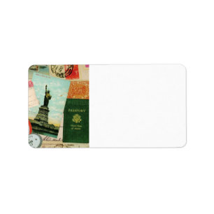 zeitgenössische Reiserollage Adressaufkleber