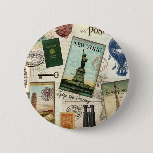 zeitgenössische Reiserollage Button (Vorderseite)