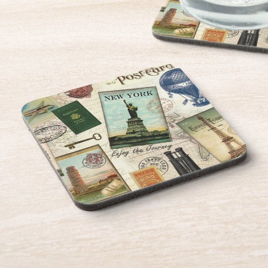 zeitgenössische Reiserollage Getränkeuntersetzer (Linke Seite)