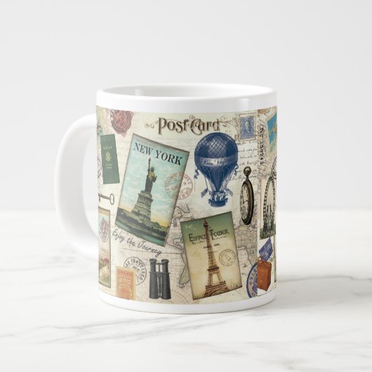 zeitgenössische Reiserollage Jumbo-Tasse (Vorderseite Links)