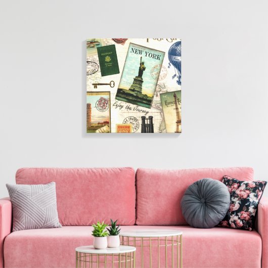 zeitgenössische Reiserollage Leinwanddruck (Insitu (Wohnzimmer))