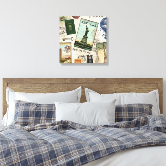 zeitgenössische Reiserollage Leinwanddruck (Insitu (Schlafzimmer))