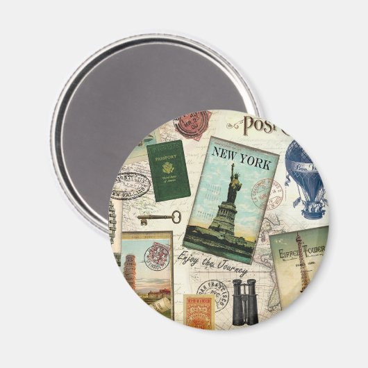zeitgenössische Reiserollage Magnet (Vorderseite/Rückseite)
