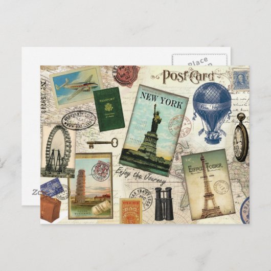 zeitgenössische Reiserollage Postkarte (Vorne/Hinten)