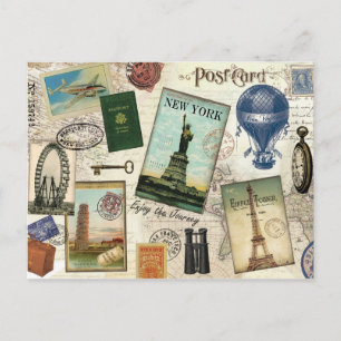 zeitgenössische Reiserollage Postkarte
