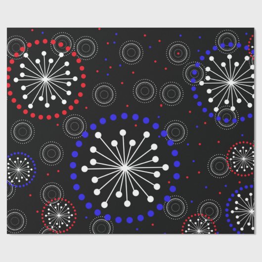 Zeitgenössische rote blaue Feuerwerkskörper Geschenkpapier (Flach)