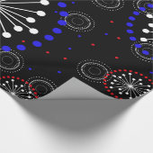 Zeitgenössische rote blaue Feuerwerkskörper Geschenkpapier (Ecke)