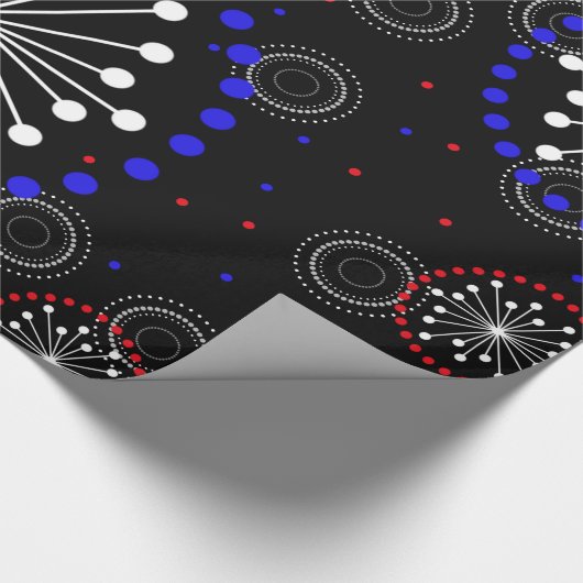 Zeitgenössische rote blaue Feuerwerkskörper Geschenkpapier (Ecke)