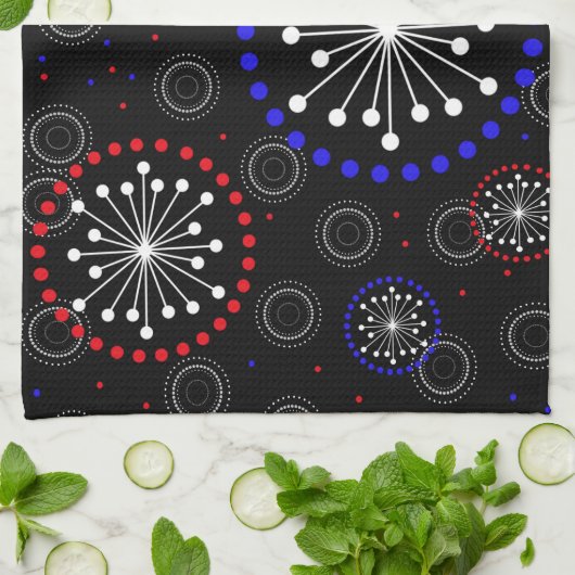 Zeitgenössische rote blaue Feuerwerkskörper Küchentuch (Gefaltet)