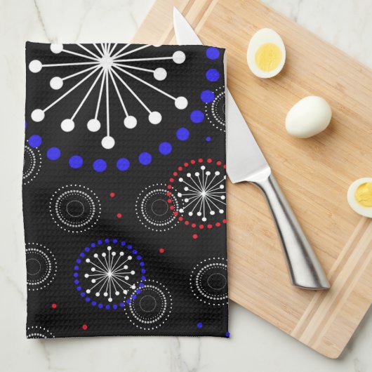 Zeitgenössische rote blaue Feuerwerkskörper Küchentuch (Viertel Falte)