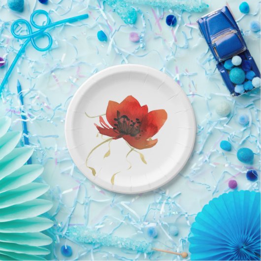 Zeitgenössische rote Mohnblume und einfache Goldfo Pappteller (Party)