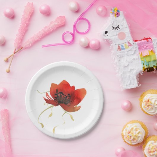 Zeitgenössische rote Mohnblume und einfache Goldfo Pappteller (Party)