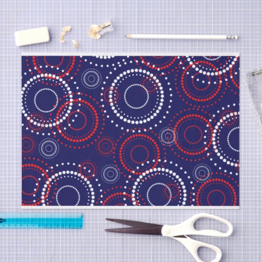 Zeitgenössische rote weiße Feuerwerke auf Blue Seidenpapier (Handwerk)