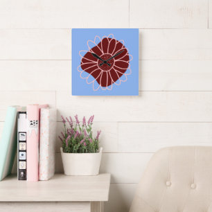 Zeitgenössische Rustikale Sonnenblume  Quadratische Wanduhr