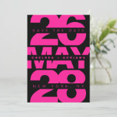 Zeitgenössische Schwarz-Pink-Fett-Typografie-Hochz Save The Date (Stehend Vorderseite)